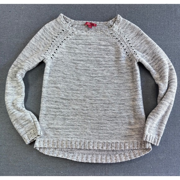 EDC by Esprit Sweaters - EDC by Esprit Womens XS Marled Grey Pointelle Raglan Knit Sweater High Low Hem